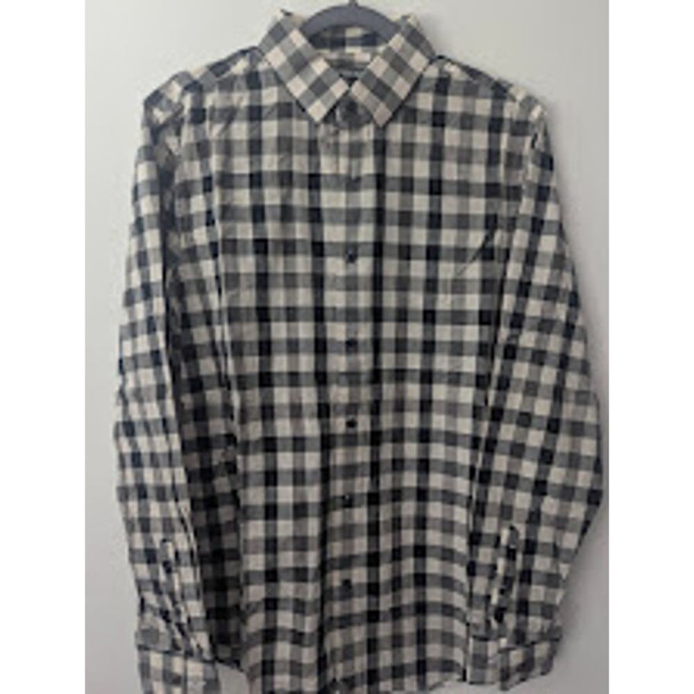 Express Men’s Medium Plaid Button Up Shirt Gray White Long Sleeve Modern Fit
